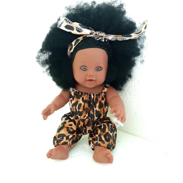 30CM dark black skin (type 4) Curly Hair Leopard jumpsuit