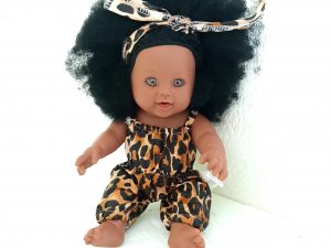 30CM dark black skin (type 4) Curly Hair Leopard jumpsuit