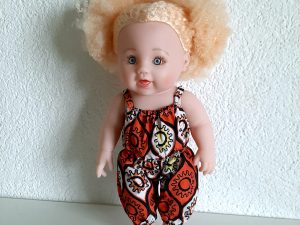 30CM Blond soft kinky hair Light color eyes Jumpsuit
