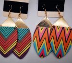 Gold metal printing wooden earring
