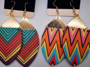 Gold metal printing wooden earring