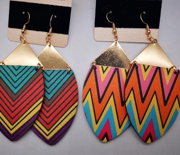 Gold metal printing wooden earring